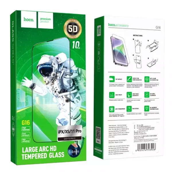 Lot de 10 films verre trempÃ© 5D avec cadre noir HOCO G16 Guardian Shield iPhone X/iPhone XS/iPhone 11 Pro