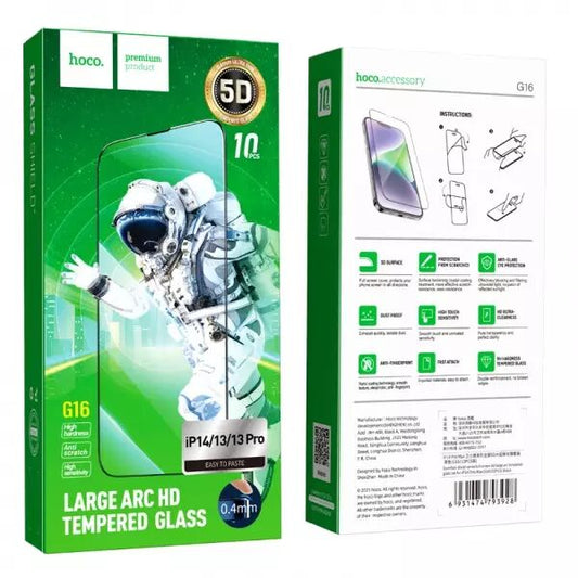 Lot de 10 films verre trempÃ© 5D avec cadre noir HOCO G16 Guardian Shield iPhone 16E/iPhone 14/iPhone 13/iPhone 13Pro