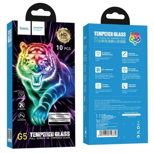 Lot de 10 films verre trempÃ© avec cadre noir HOCO G5 iPhone XS Max/11 Pro Max