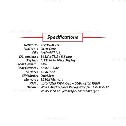 (New) ZTE Blade A73 5G BLUE 6GB+128GB Dual SIM Unlocked Android Mobile Phone